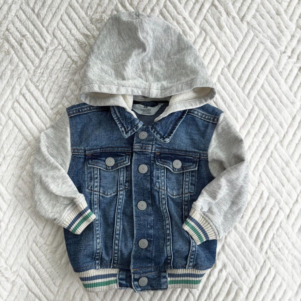 H&M Kids Denim Hoodie Jacket Size 3T Snap Front Hooded Denim Sweatshirt